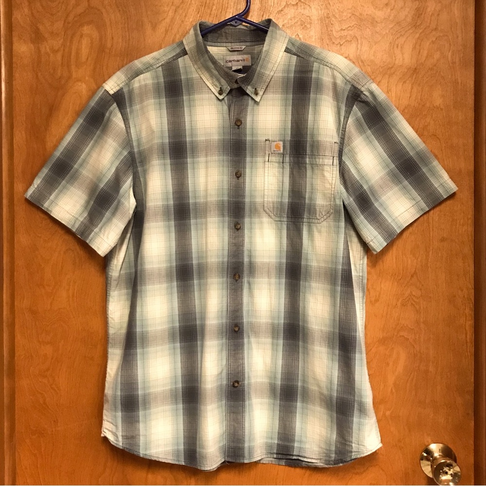 Carhartt Men’s Relaxed Fit Blue Plaid Short Sleeve Shirt, Size XL / Blue